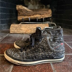 Diesel Black Studded High-Top Sneakers